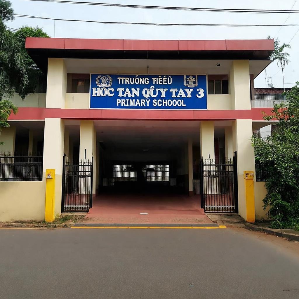 Mặt tiền và cổng chính Trường Tiểu Học Tân Quý Tây 3, dễ dàng nhận diện khi tìm đường đến Bình Chánh